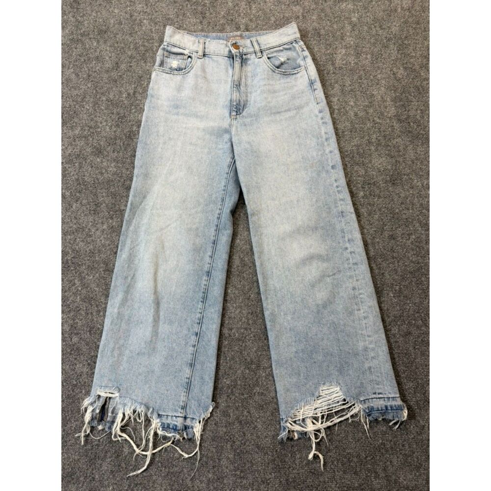 DL1961 Hepburn Wide Leg Jeans Womens 25 High Rise Vintage Distressed Raw Hem